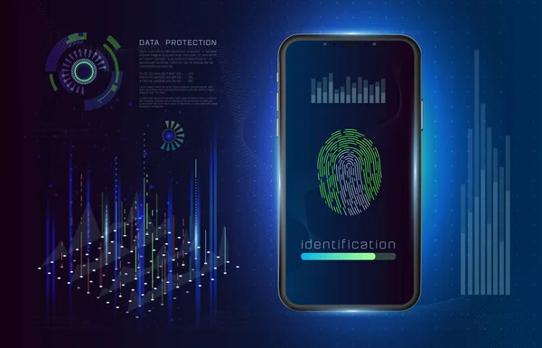 Fingerabdruck auf dem Smartphone isoliert auf weißem Hintergrund. Entsperren Sie das Telefon. modernes Telefonkonzept. Handy mit Touchscreen. Identifikationssystem für Fingerabdrücke — Stockvektor