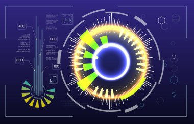 Göz tarama teknolojisi fütüristik modern kullanıcı arayüzü daire şekilleri. Hud elemanları. Fütüristik Sci Fi Soyut Set. Mavi sanal grafik dokunmatik kullanıcı arayüzü. Dairesel Tasarım Elemanı Seti