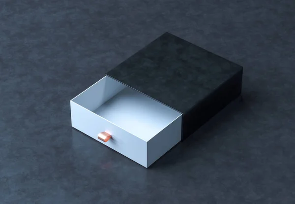 Чорна скринька макет. Елегантна чорна оксамитова коробка маскування з двома чистими шовковими коробками текстури. Розкішна упаковка для преміум-продуктів. Порожній відкритий квадратний ящик. 3D візуалізація — стокове фото