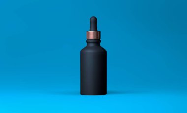 Mavi arka plan üzerinde cilt bakımı için zarif kozmetik damlalık. Gerçekçi vektör 3d beyaz ve altın mat kozmetik damlalık kadar alay. Reklamlar için güzel kozmetik şablonu. Makyaj ürünleri markası.