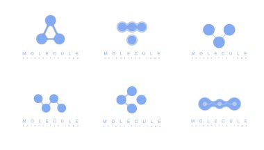 Molekül logosu seti veya. Yapı moleküllü logo, laboratuvar için logot molekülü çizimi. Tıp, bilim simgesi.