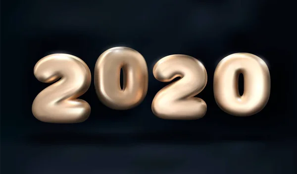 Gold 2020 chiffres Bonne année sur un fond sombre. Élément créatif pour la fête des invitations de cartes de luxe pour le design moderne du Nouvel An 3D 2020. Carte d'invitation festive vecteur . — Image vectorielle