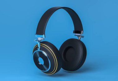 Modern kulaklıklar mavi arkaplanda 3D görüntüleme.