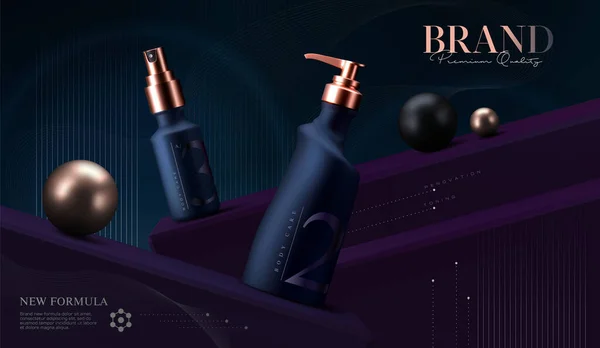 Los productos cosméticos elegantes establecen el fondo. Vector 3D Premium tarro de crema para productos de cuidado de la piel. Crema facial de lujo. Anuncios cosméticos volante o diseño de banner. Plantilla de póster cosmético. Maquillaje de productos — Vector de stock