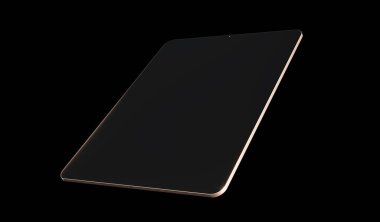 Boş ekran maketli tablet bilgisayar, siyah arkaplanda izole edilmiş. 3d oluşturma.