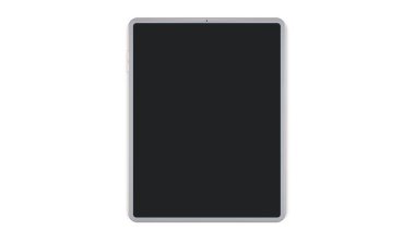 Beyaz arka planda izole edilmiş beyaz tablet bilgisayar yüzeyde duruyor. 3d oluşturma.