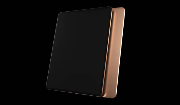 Tablettdator med blank skärm mockup, isolerad på svart bakgrund. 3d-konvertering. — Stockfoto