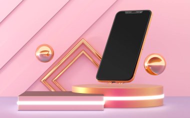 Premium cep telefonu boş ekran şablonu. Modern akıllı telefon modeli, 3B görüntüleme