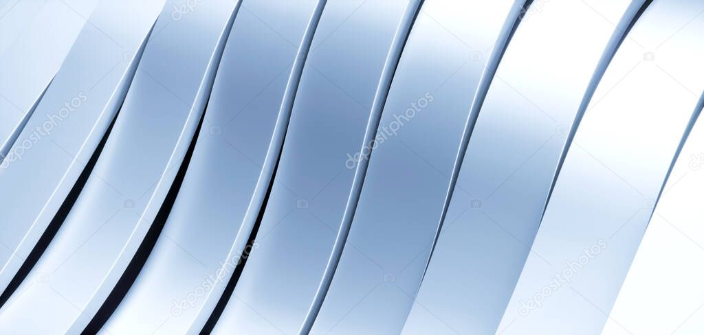 Aluminum abstract silver metal background. Metal design. Steel texture. Geometric waves background. Shinny metal. Futuristic 3d rendering illustration