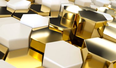 Altın altıgenli soyut lüks arka plan. 3d oluşturma.