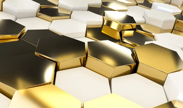 Fundo Luxo Abstrato Com Hexágonos Dourados Renderização — Fotografia de Stock