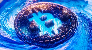 Dijital Sanat Bitcoin Logo Sembolü. Şifreleme Para Birimi 3B İllüstrasyon.