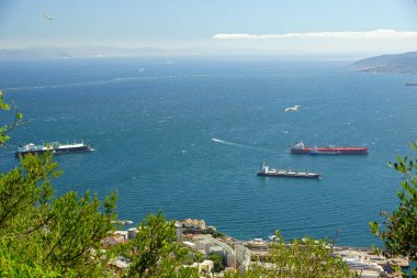 Cebelitarık limanı, liman, Algeciras Körfezi'ndeki gemiler.