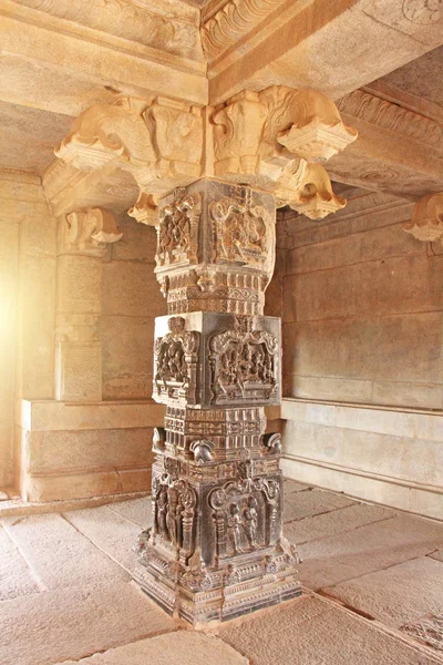 Pilares Decorativos Basalto Preto Mandappa Hall Hazara Rama Temple Hampi — Fotografia de Stock