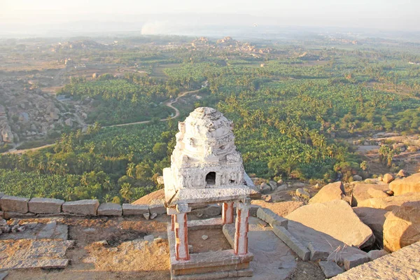 Sunrise Matanga Tepe Üzerinde Hampi Yukarıdan Gökyüzünden Aerophoto Görüntüleyin Hint — Stok fotoğraf