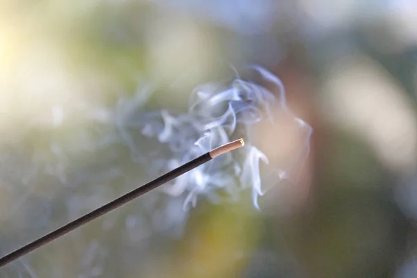 Pau Incenso Fumo Queima Incenso Belo Fumo Fundo Desfocado Design — Fotografia de Stock