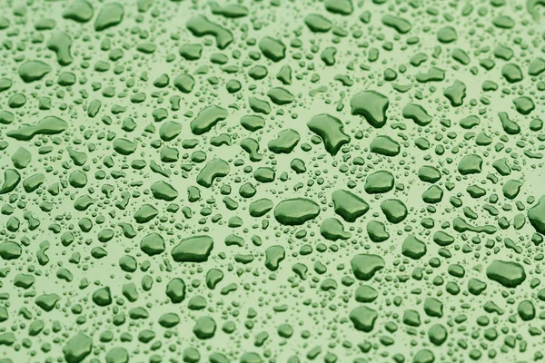 Green Drops Rain Water Drop Hood Car Rain Drops Surface — Stock Photo, Image