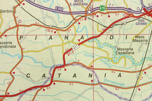 Piana di Catania. Karta. Öarna Sicilien, Italien — Stockfoto