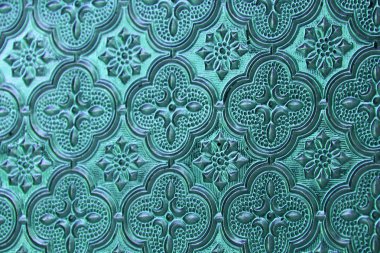 Mavi, denim ve tiffany arka plan camı. Eski vintage cam ile