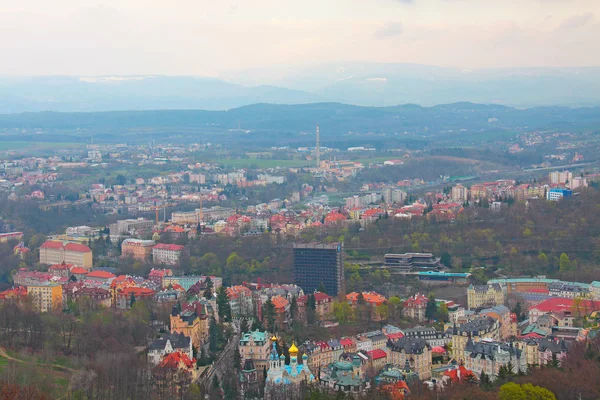 Downtown Karlovy Vary panorama view from above, panorama — Stock Photo, Image