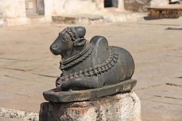 Holy stone cow in Virupaksha temple. The figure of the sacred co