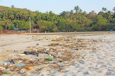 Hindistan, Goa, 05 Şubat 2018. Boş plastik ve cam şişeler l