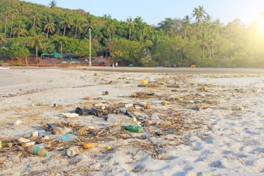 Hindistan, Goa, 05 Şubat 2018. Boş plastik ve cam şişeler l