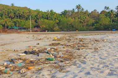 Hindistan, Goa, 05 Şubat 2018. Boş plastik ve cam şişeler l