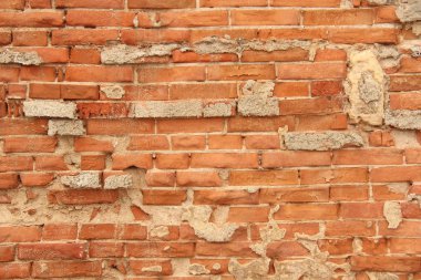 Eski Kırmızı Tuğla Duvarı ve Beyaz Brayed ve Çatlamış Eski Boya. R