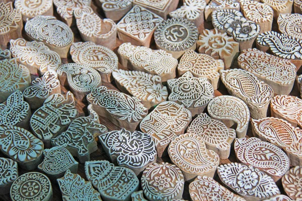 Wooden stamps printing blocks hand carved by artisans in India.