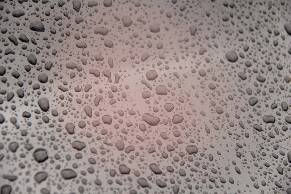 Lluvia cae sobre el coche. Fondo gris de gotas de lluvia. Para su De —  Fotos de Stock