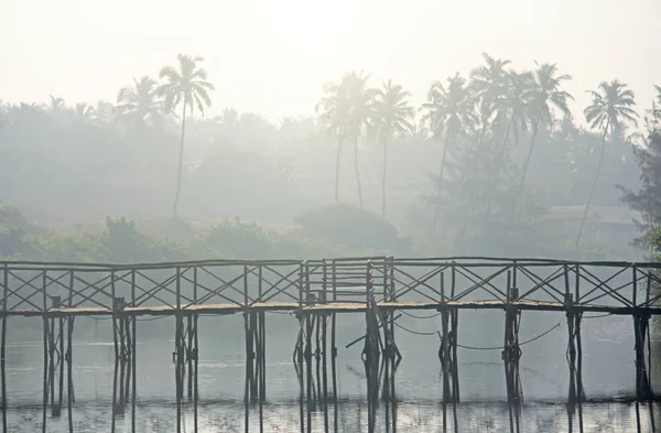 Puente sobre el río. Paisaje tropical. Niebla matutina. Hermoso sc — Foto de Stock