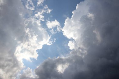 Mavi gökyüzü, beyaz bulutlar ve güneş