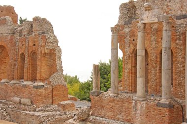 Taormina Şehrindeki Yunan Tiyatrosu, Sicilya Adası, İtalya. Eski