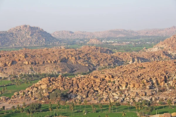 Campos de arroz verde ou terraços na aldeia de Hampi. Palmeira — Fotografia de Stock