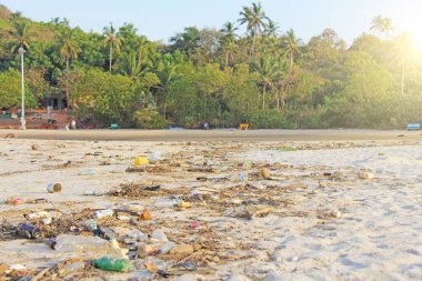 Hindistan, Goa, 05 Şubat 2018. Boş plastik ve cam şişeler l