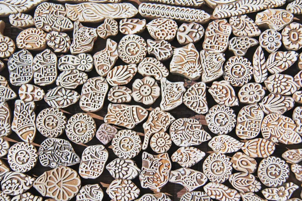 Wooden stamps printing blocks hand carved by artisans in India.