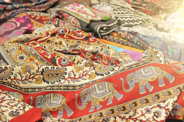 Cloth with elephant India. Red oriental fabric with a pattern an — Stock Photo, Image