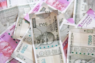 Hint parası ve banknotlar, 500 rupi ve 2000 rupi. Backgro