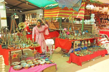 Hindistan, Goa. 24 Ocak 2018. Bir kadın mar onun mal satıyor