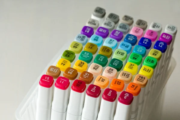 Conjunto Rotuladores Rotuladores Multicolores Brillantes Con Designación Números Nombre Del —  Fotos de Stock