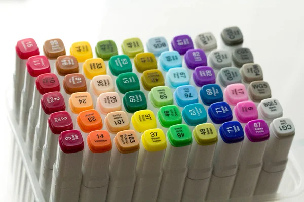 Set Bright Multi Colored Felt Tip Pens Markers Designation Numbers — Stock Photo, Image