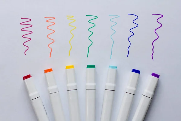 Set Bright Multi Colored Felt Tip Pens Markers Lie White — Stock Photo, Image