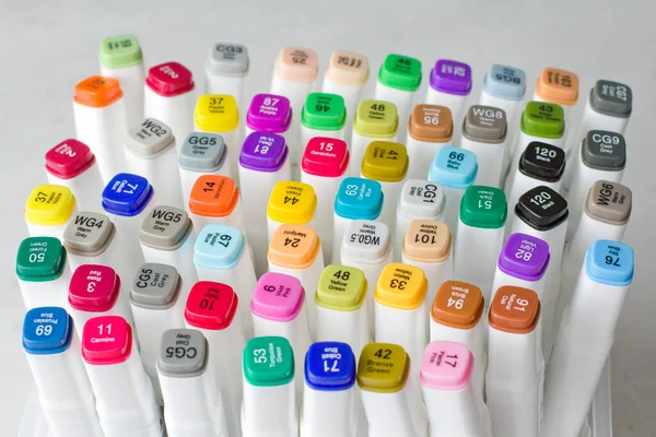 Set Bright Multi Colored Felt Tip Pens Markers Designation Numbers — Stock Photo, Image