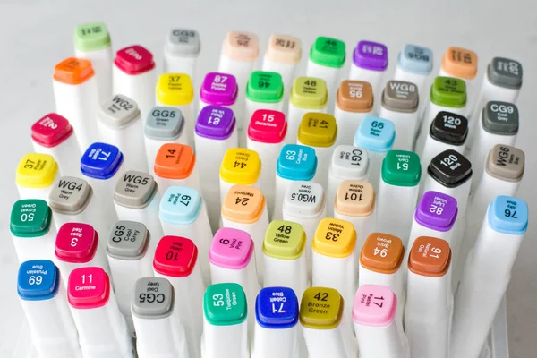 Set Bright Multi Colored Felt Tip Pens Markers Designation Numbers — Stock Photo, Image