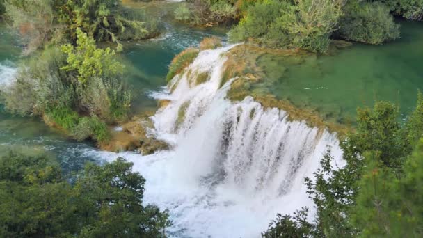 Waterfalls Krka National Park Kroatien Smukke Vandløb Flyder Langsomt Krka – Stock-video