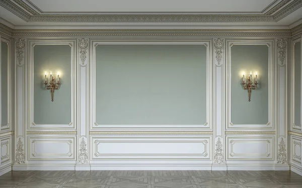 Interno classico in colori oliva con pannelli murali e appliques in legno. rendering 3d . — Foto Stock