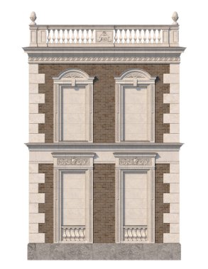 Niş parlak renkler kahverengi tuğla klasik tarzı ev cephe. 3D render.