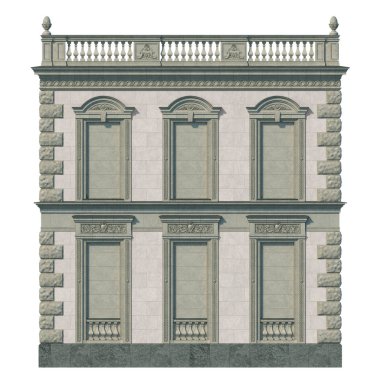 Zeytin renk ve ışık taş nişler ile klasik bir evin cephe. 3D render