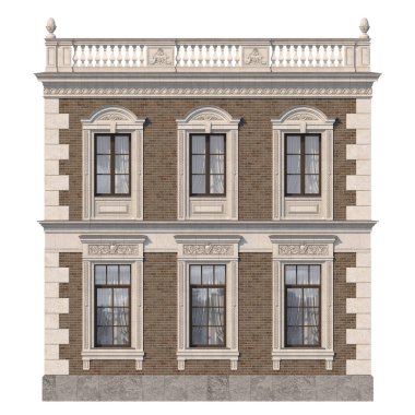 Kahverengi tuğla ile windows klasik stili evde cephe. 3D render.